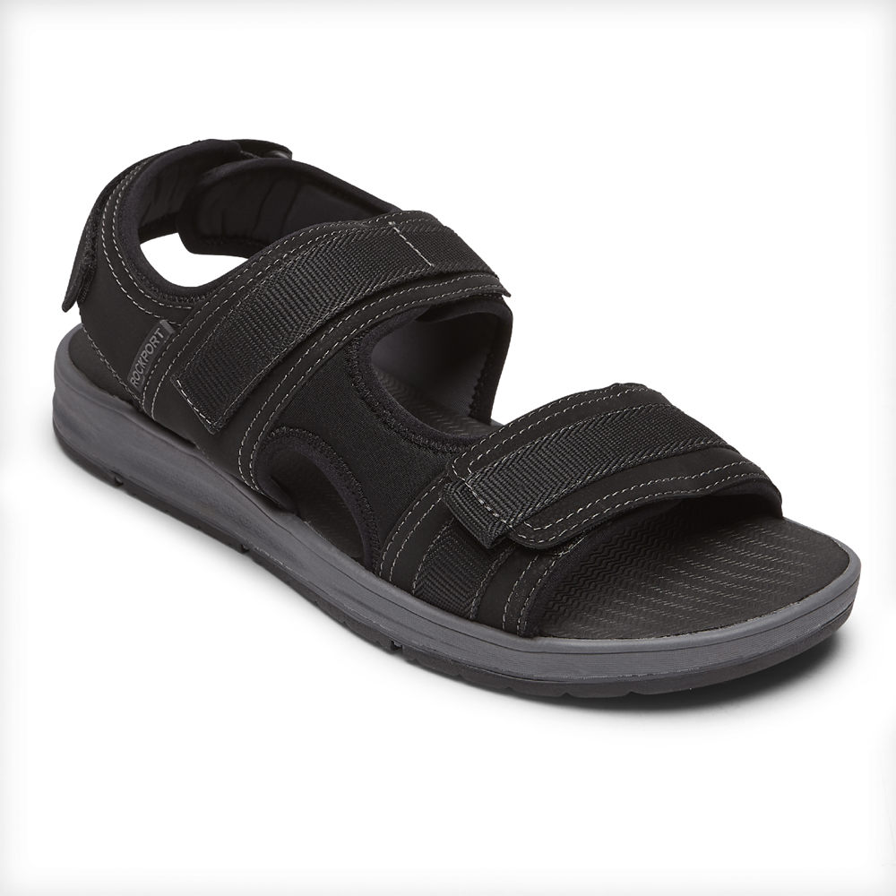 Rockport Mens Sandals Black - Lucky Bay Sport 3 Strap - UK 435-DFMXOG